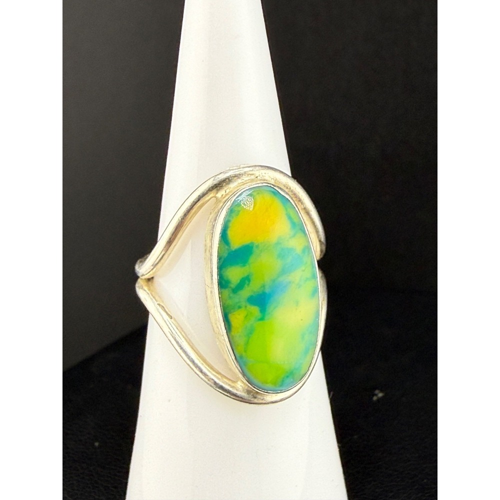 Vintage Taxco Cocktail Ring Ana Nunez Brilanti Blue Green Yellow Size 5